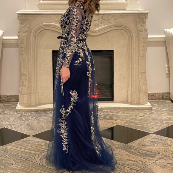 Beautifully embellished navy blue formal A-line dress - Picture 3 of 3